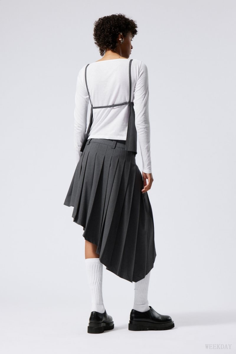 Weekday Skylar Pleated Midi Skirt Dark Grey | ZGTI4779