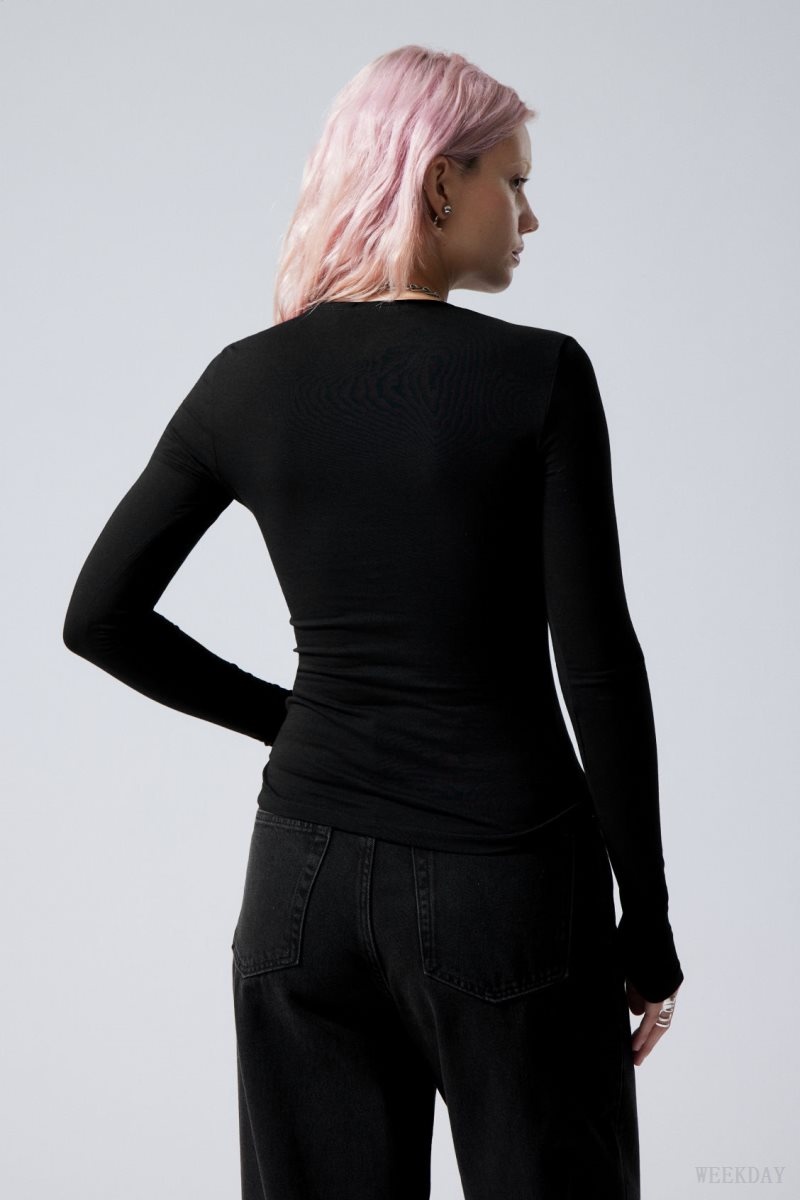 Weekday Slim Fitted Long Sleeve Black | XBVH5997