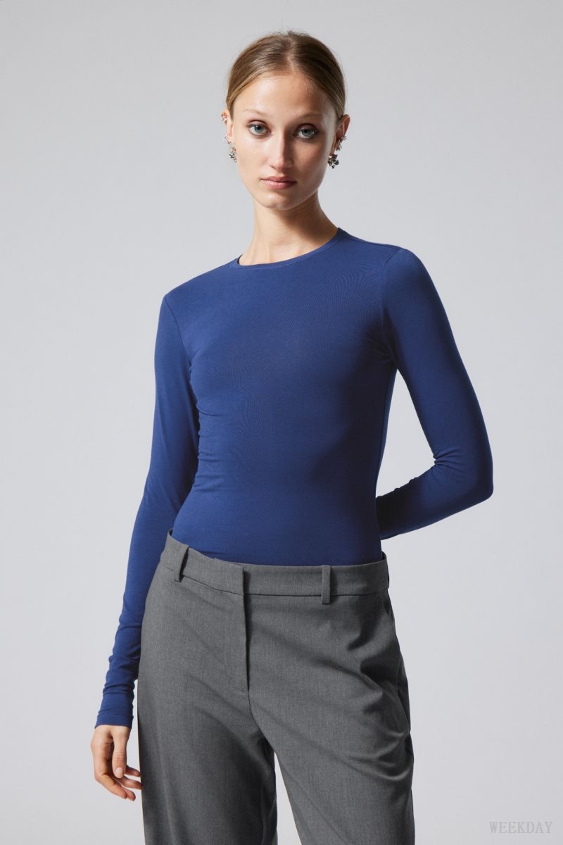 Weekday Slim Fitted Long Sleeve Blue | EVQR0470