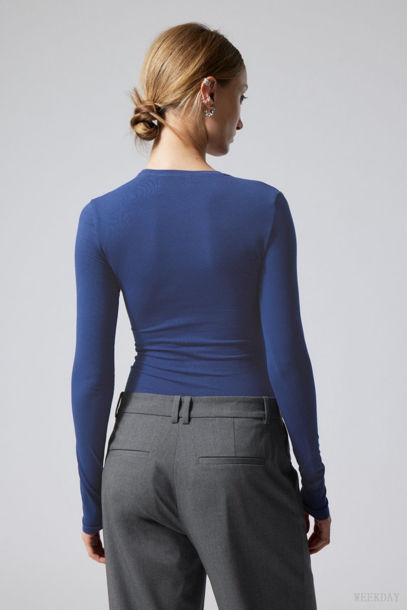 Weekday Slim Fitted Long Sleeve Blue | EVQR0470