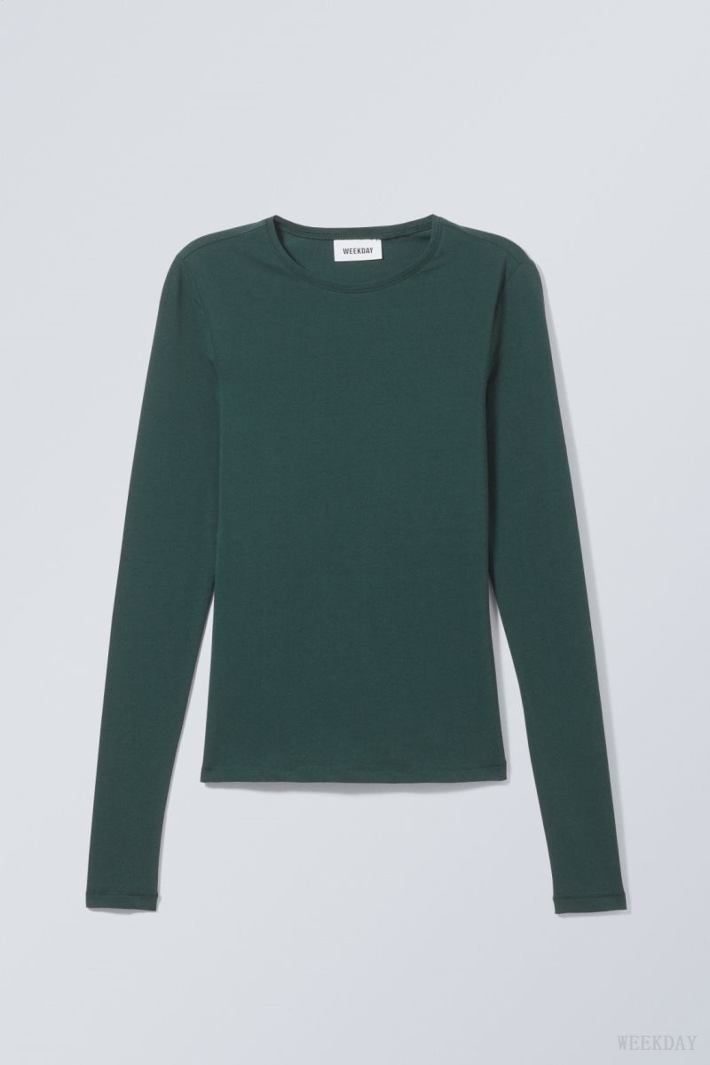 Weekday Slim Fitted Long Sleeve Dark Green | RUNN3174