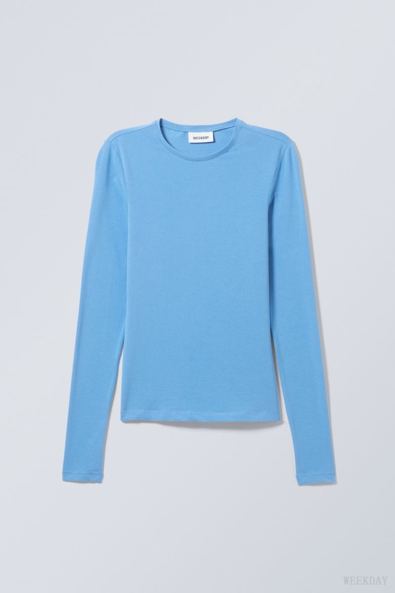 Weekday Slim Fitted Long Sleeve Light Blue | PLJV4091