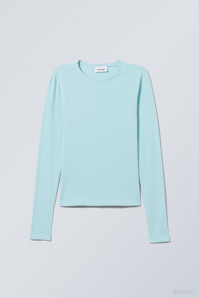 Weekday Slim Fitted Long Sleeve Light Turquoise | XVWB1831