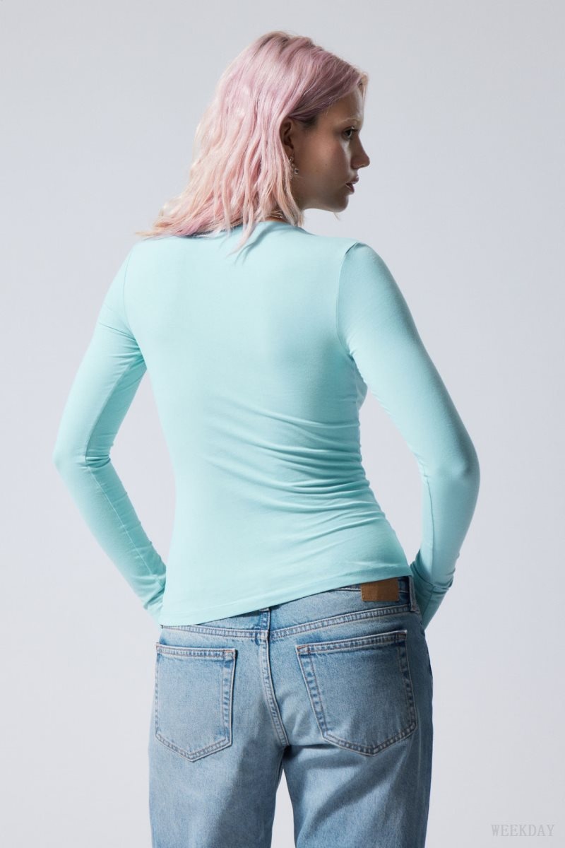 Weekday Slim Fitted Long Sleeve Light Turquoise | XVWB1831