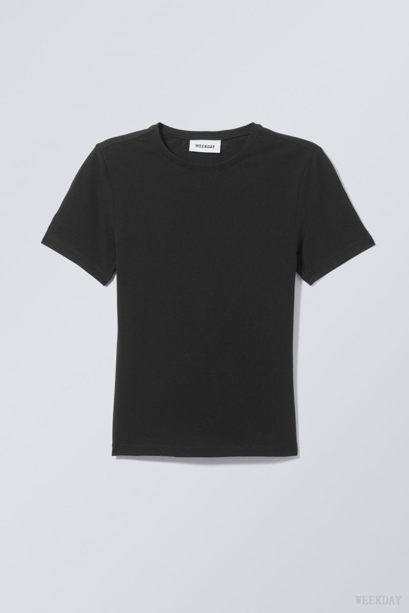 Weekday Slim Fitted T-shirt Black | LJNA2425