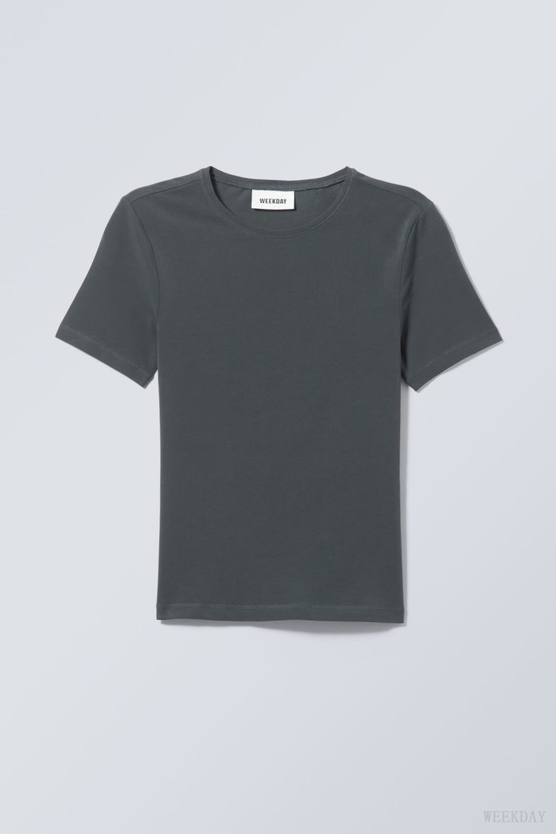 Weekday Slim Fitted T-shirt Dark Green | UXVI3298