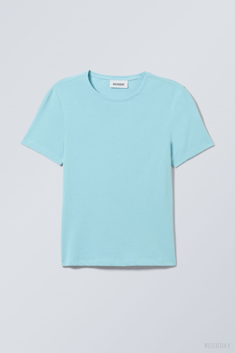 Weekday Slim Fitted T-shirt Light Blue | FAKF6244