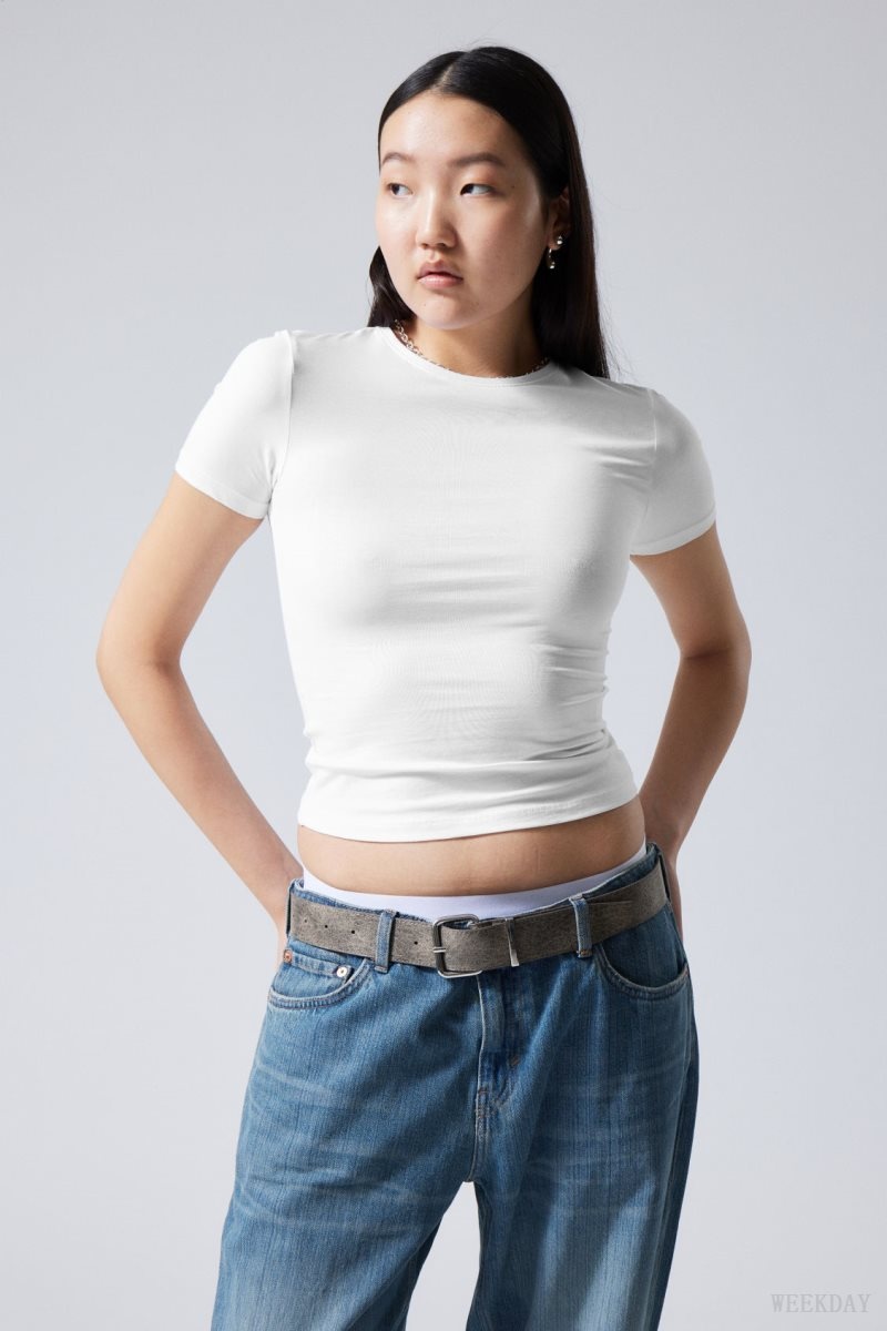 Weekday Slim Fitted T-shirt White | WBZQ4284