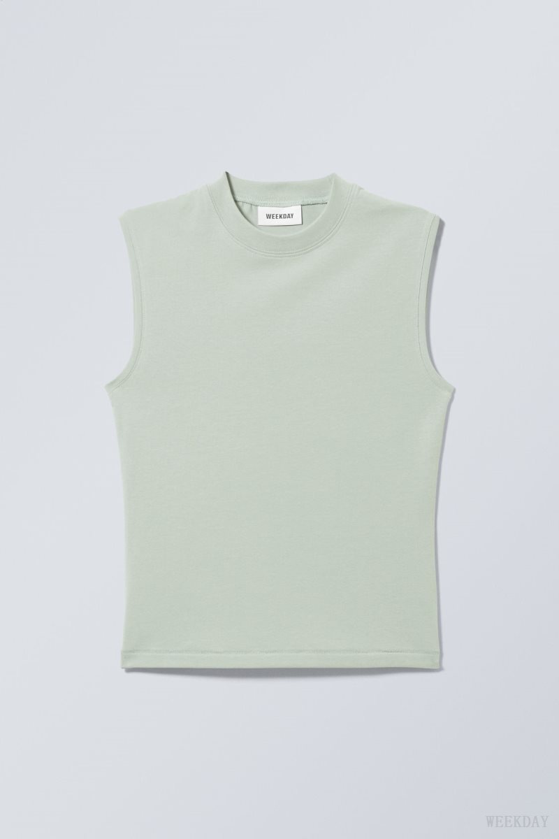 Weekday Slim Mock Neck Tank Top Light Green | ARSM8480