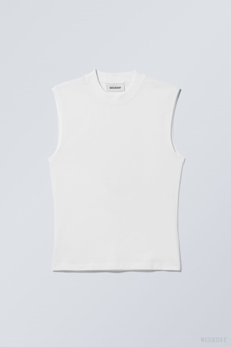 Weekday Slim Mock Neck Tank Top White | FIYH3884