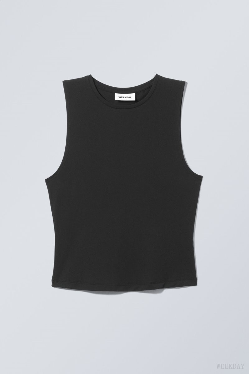 Weekday Soft Brushed Tank Top Black | MNIH4854