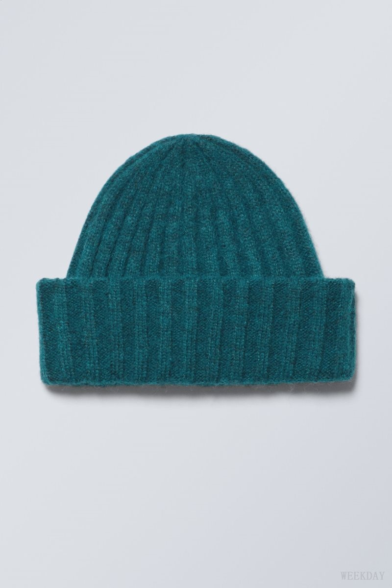 Weekday Soft Ribbed Beanie Dark Turquoise | HIRJ0993