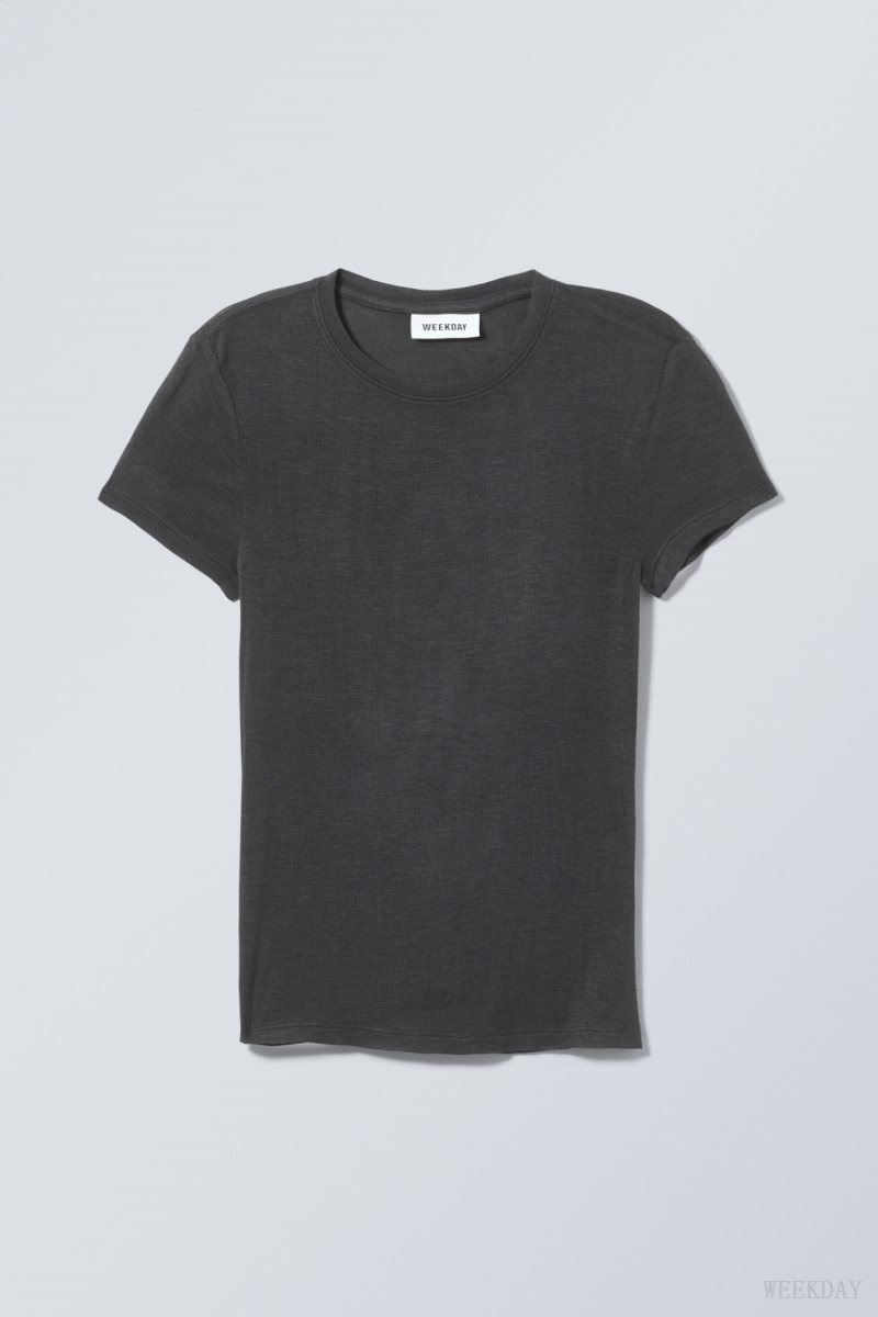 Weekday Soft Sheer Fitted T-shirt Black | RSXA1858