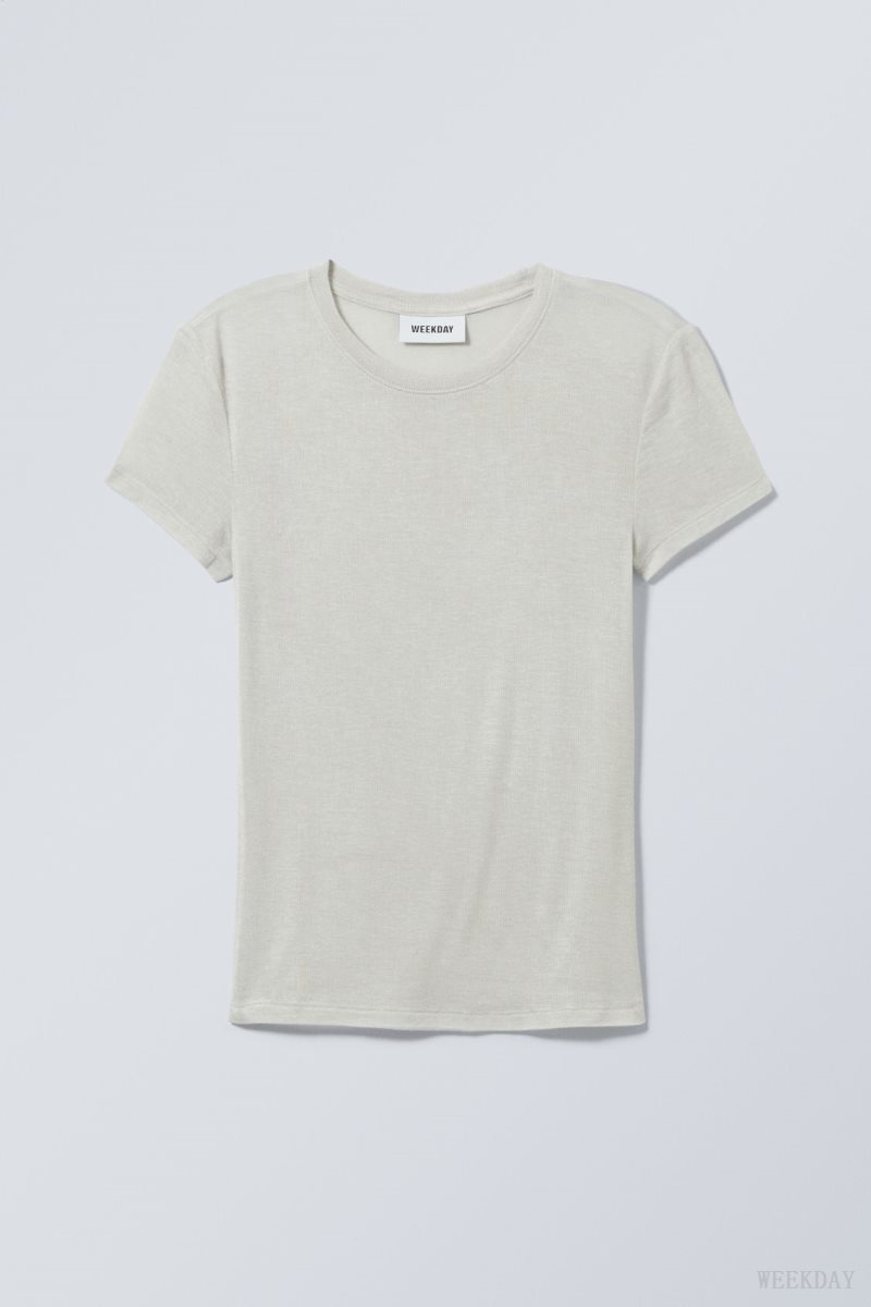 Weekday Soft Sheer Fitted T-shirt Dusty Mole | OWGG8919