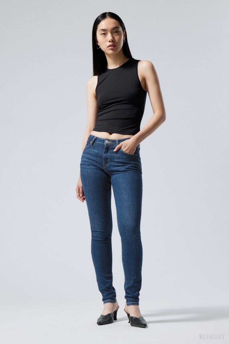 Weekday Spare Mid Skinny Jeans Blue | XGHG2040