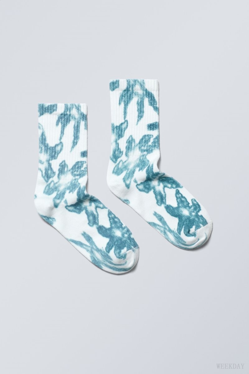 Weekday Sport Printed Socks Blue Flower | AKTR5366