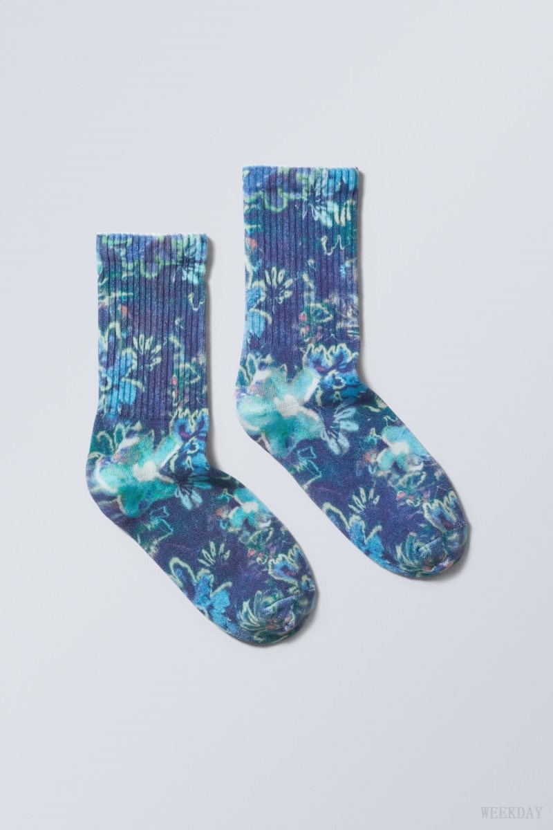 Weekday Sport Printed Socks Blue | YJXU4306