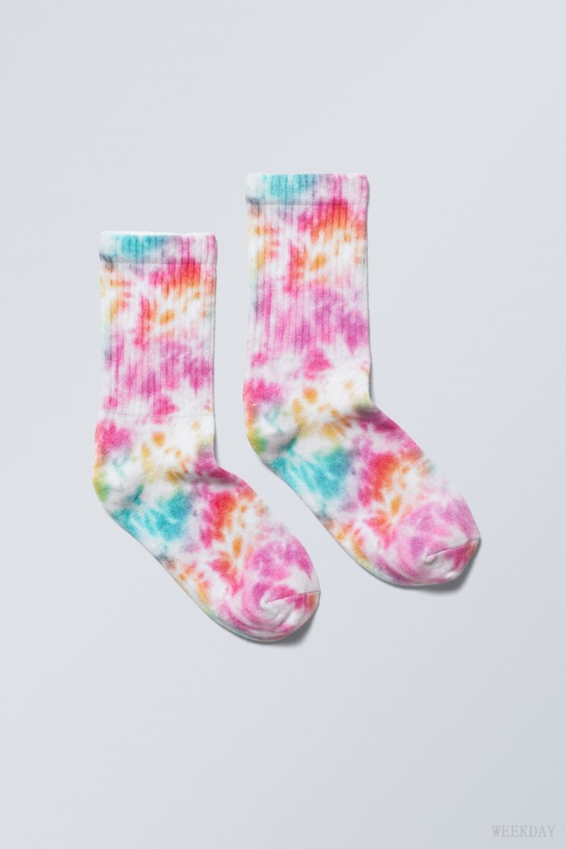 Weekday Sport Printed Socks White Pink | ZWMW5249