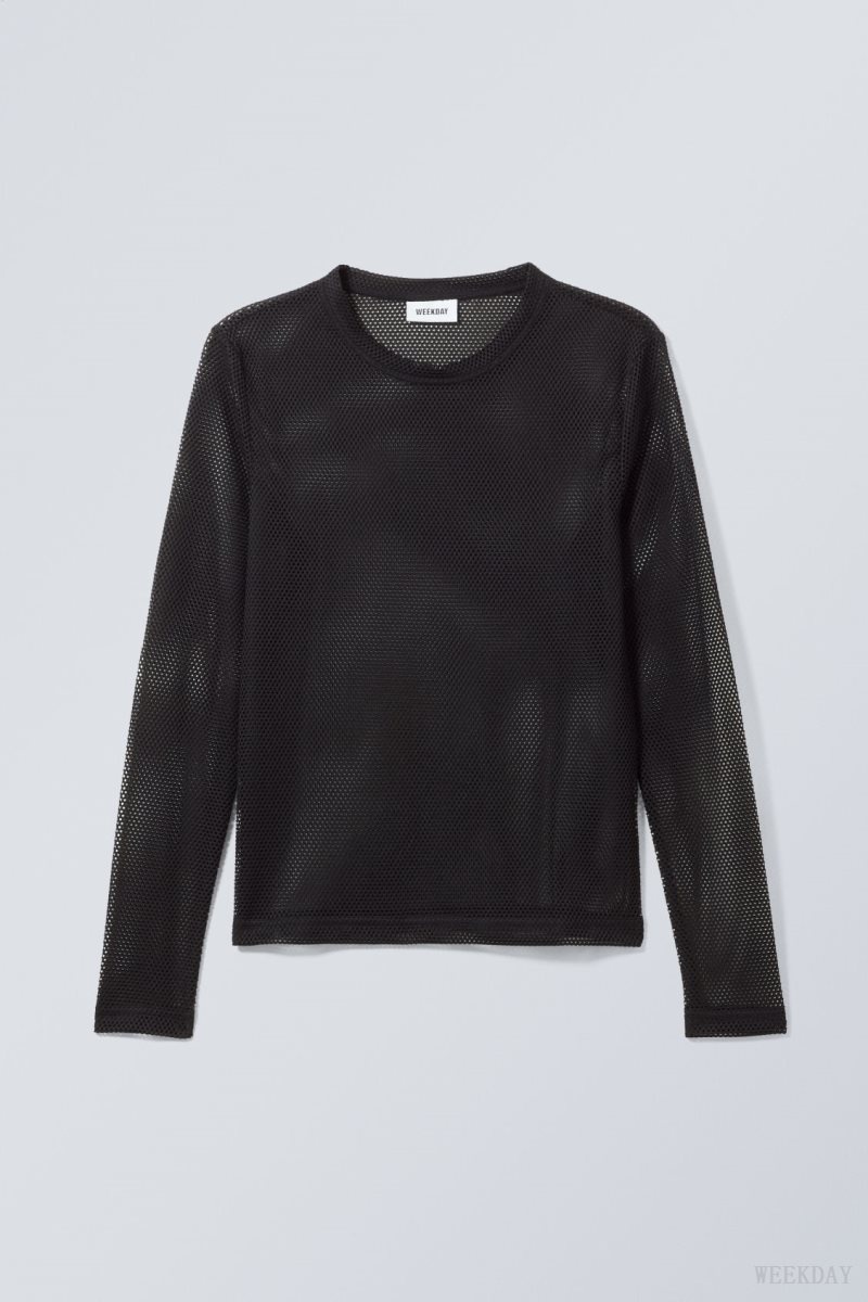 Weekday Sporty Mesh Long Sleeved T-shirt Black | JSZO8278