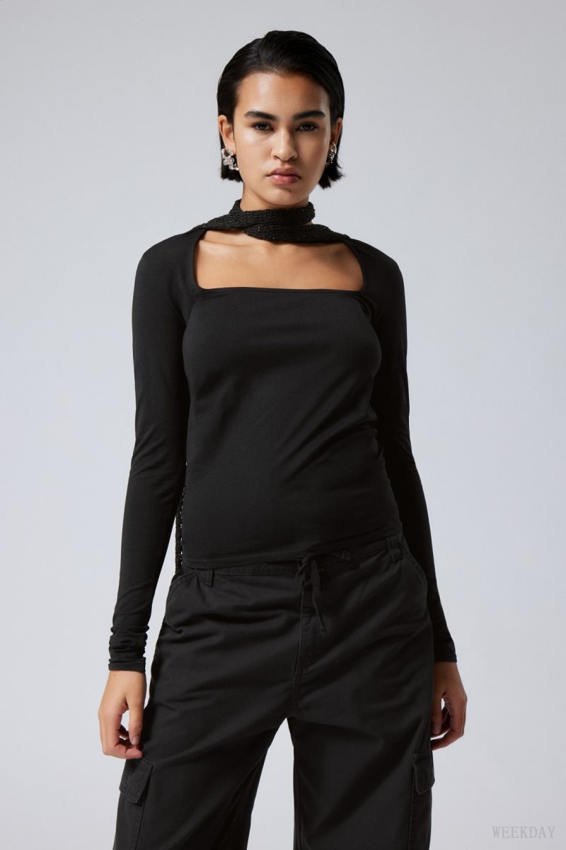 Weekday Square Neck Longsleeve Top Black | EPKD7512