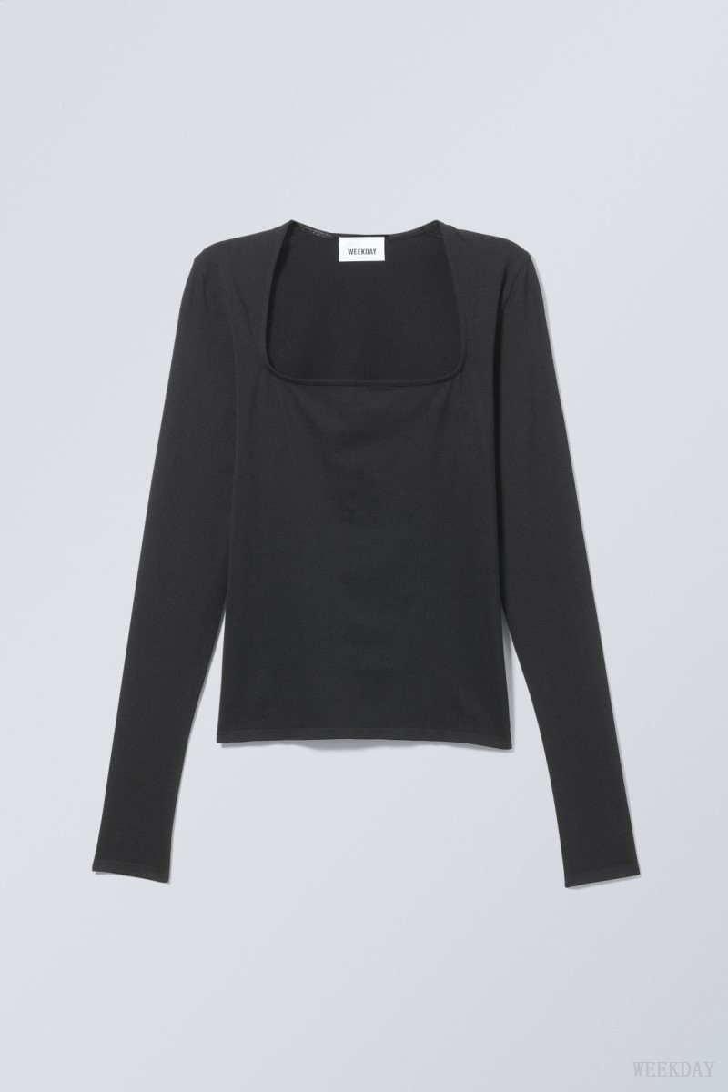 Weekday Square Neck Longsleeve Top Black | EPKD7512