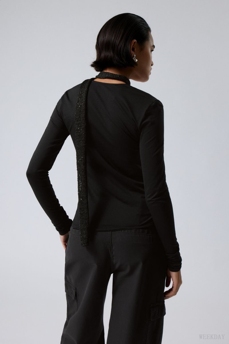 Weekday Square Neck Longsleeve Top Black | EPKD7512