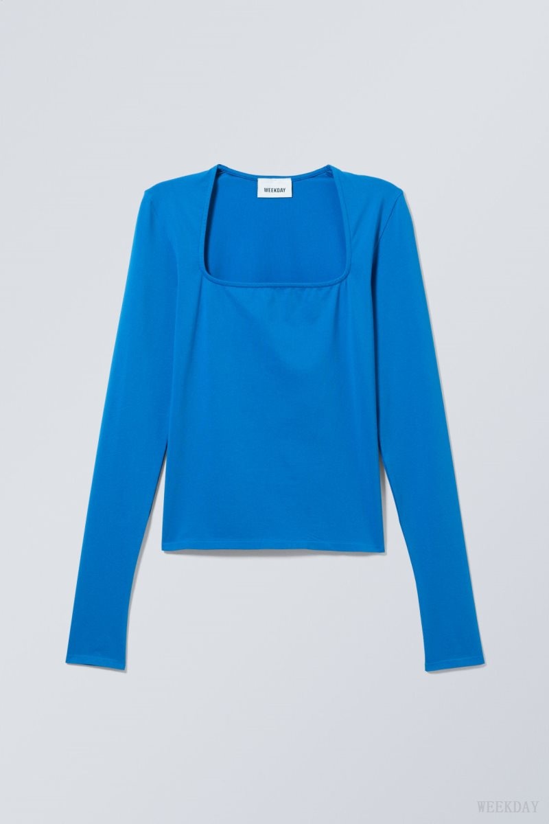 Weekday Square Neck Longsleeve Top Light Blue | GNAR6827