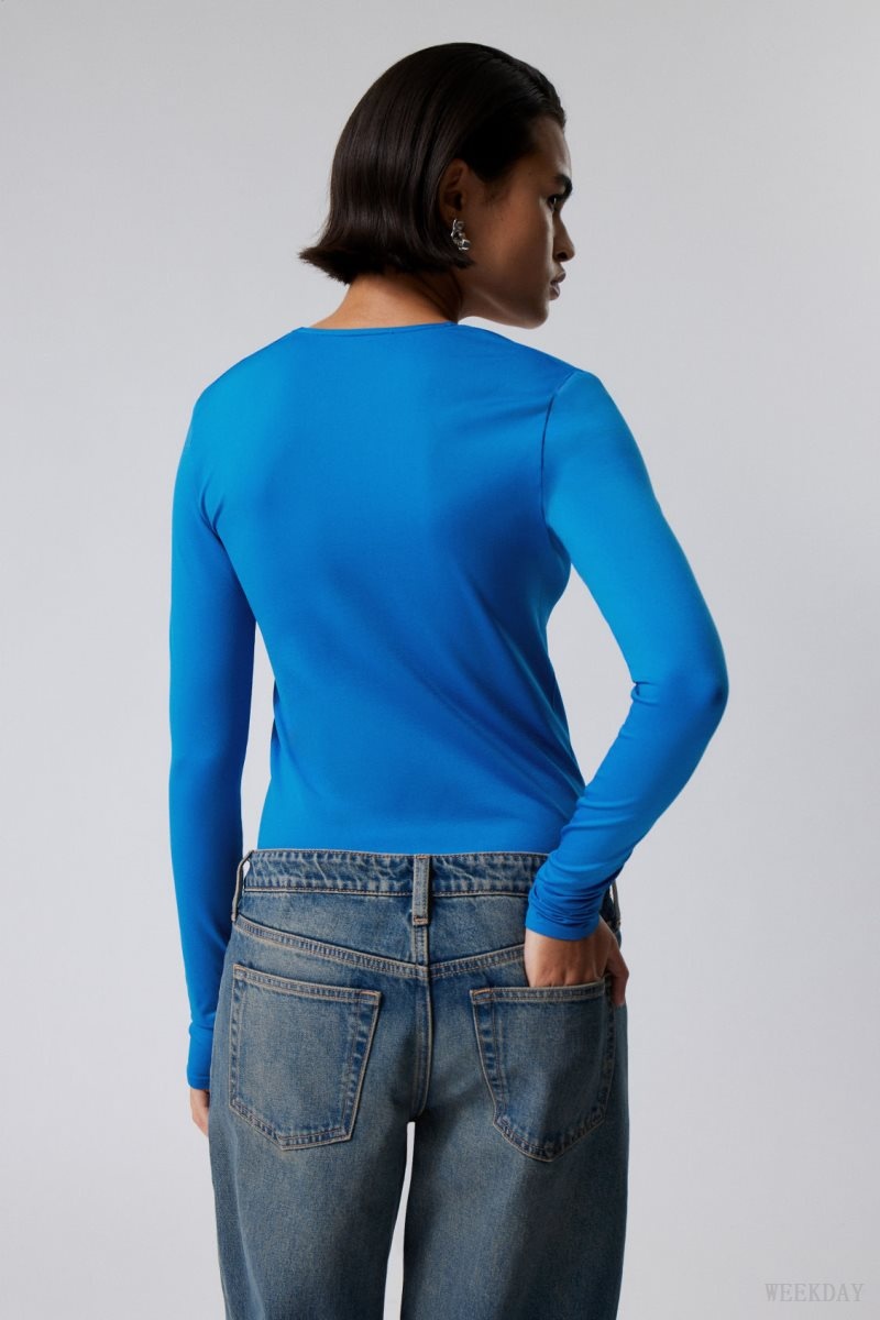 Weekday Square Neck Longsleeve Top Light Blue | GNAR6827