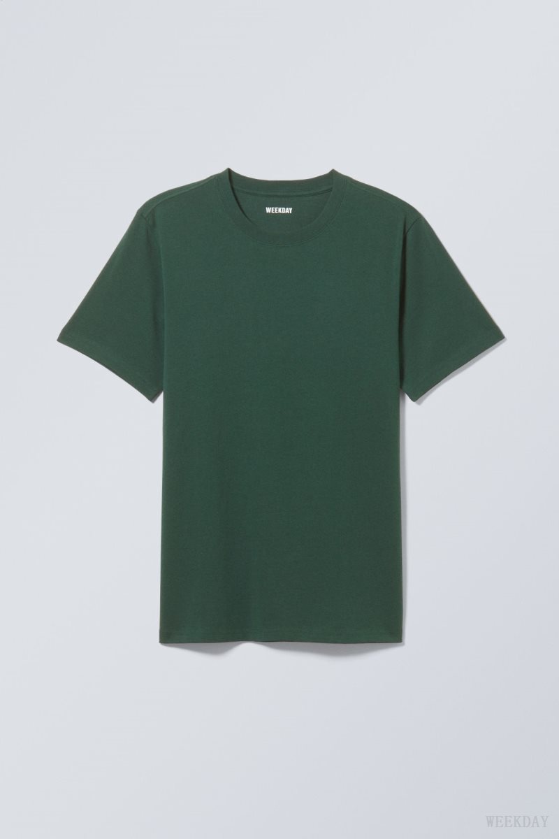 Weekday Standard Midweight T-shirt Dark Green | JWMD5724