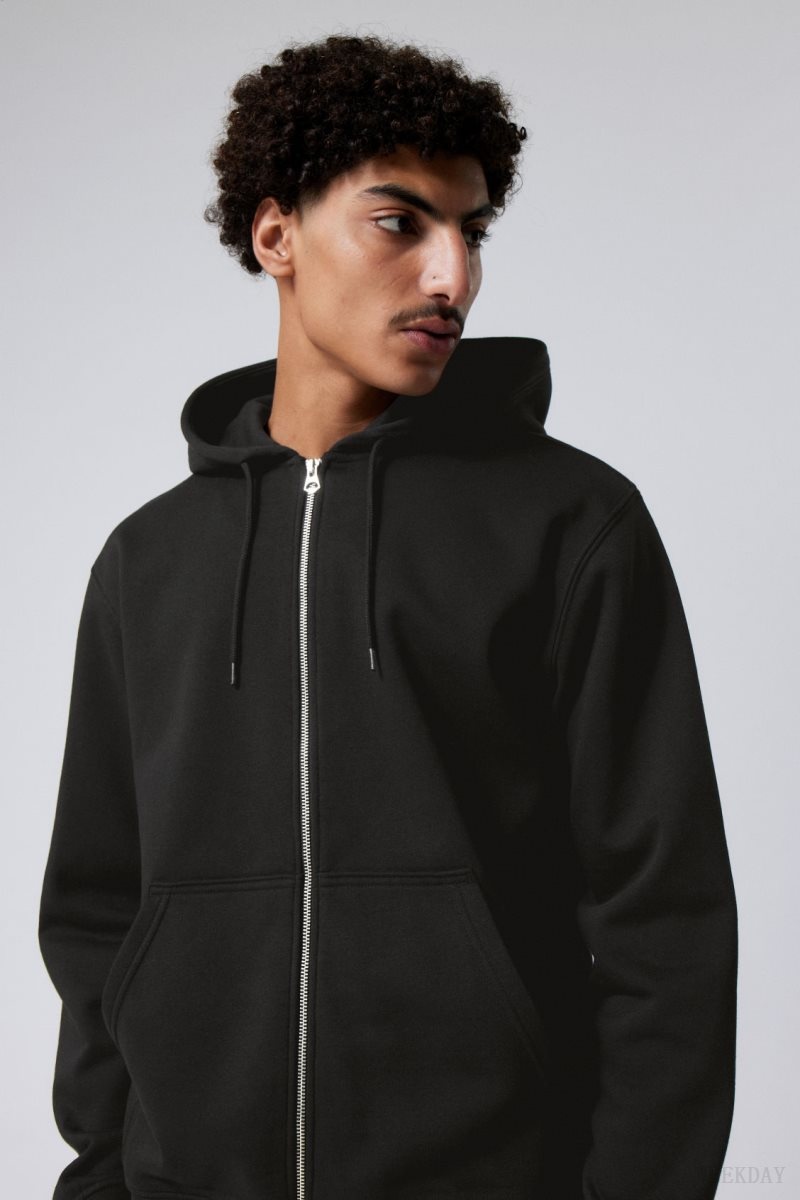 Weekday Standard Midweight Zip Hoodie Black | DDAC9402