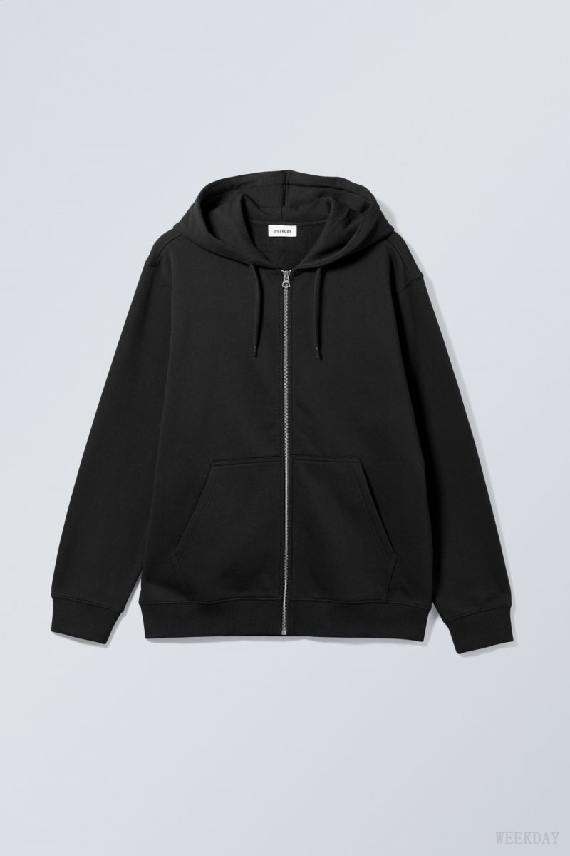 Weekday Standard Midweight Zip Hoodie Black | DDAC9402