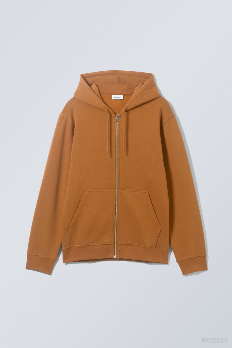 Weekday Standard Midweight Zip Hoodie Brown | FITH5236