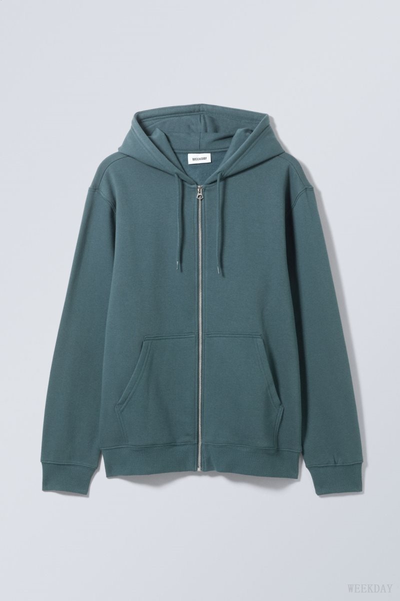 Weekday Standard Midweight Zip Hoodie Dark AZURE | PWTF4325