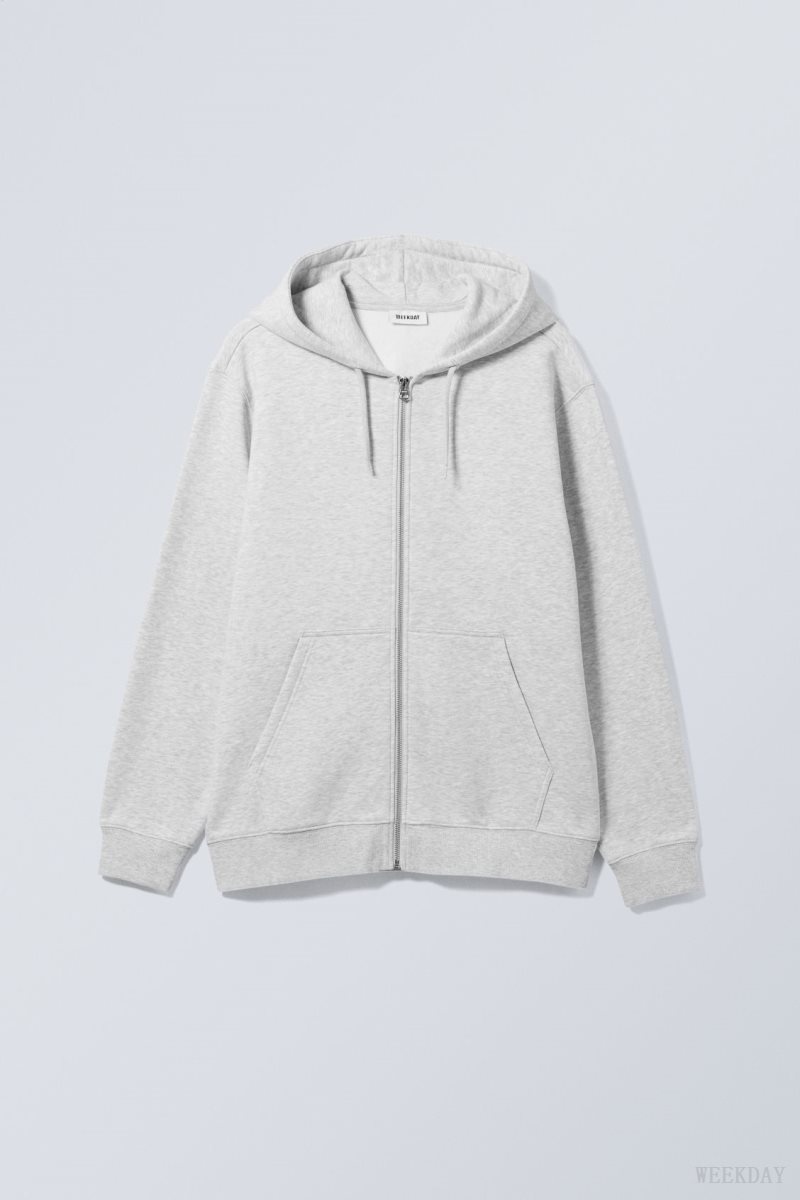 Weekday Standard Midweight Zip Hoodie Grey | XMGC6095