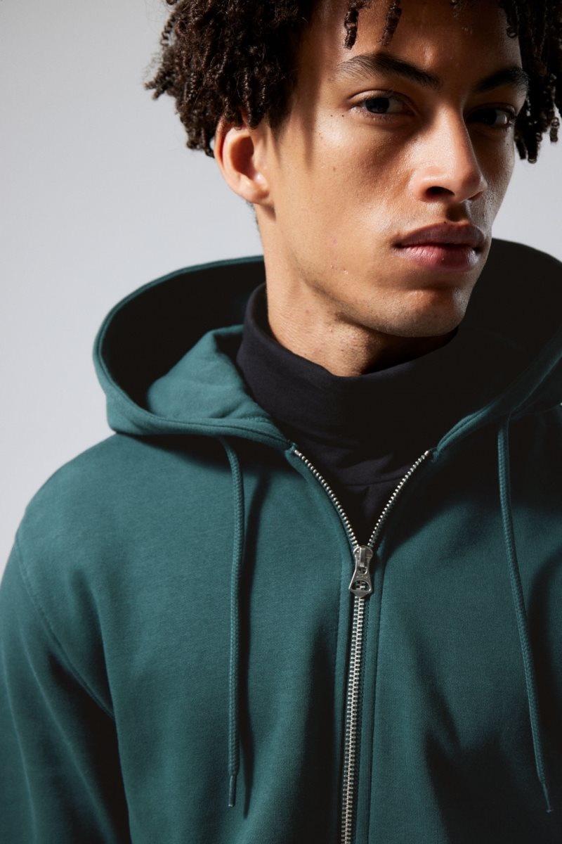 Weekday Standard Midweight Zip Hoodie Green | LDFL8994