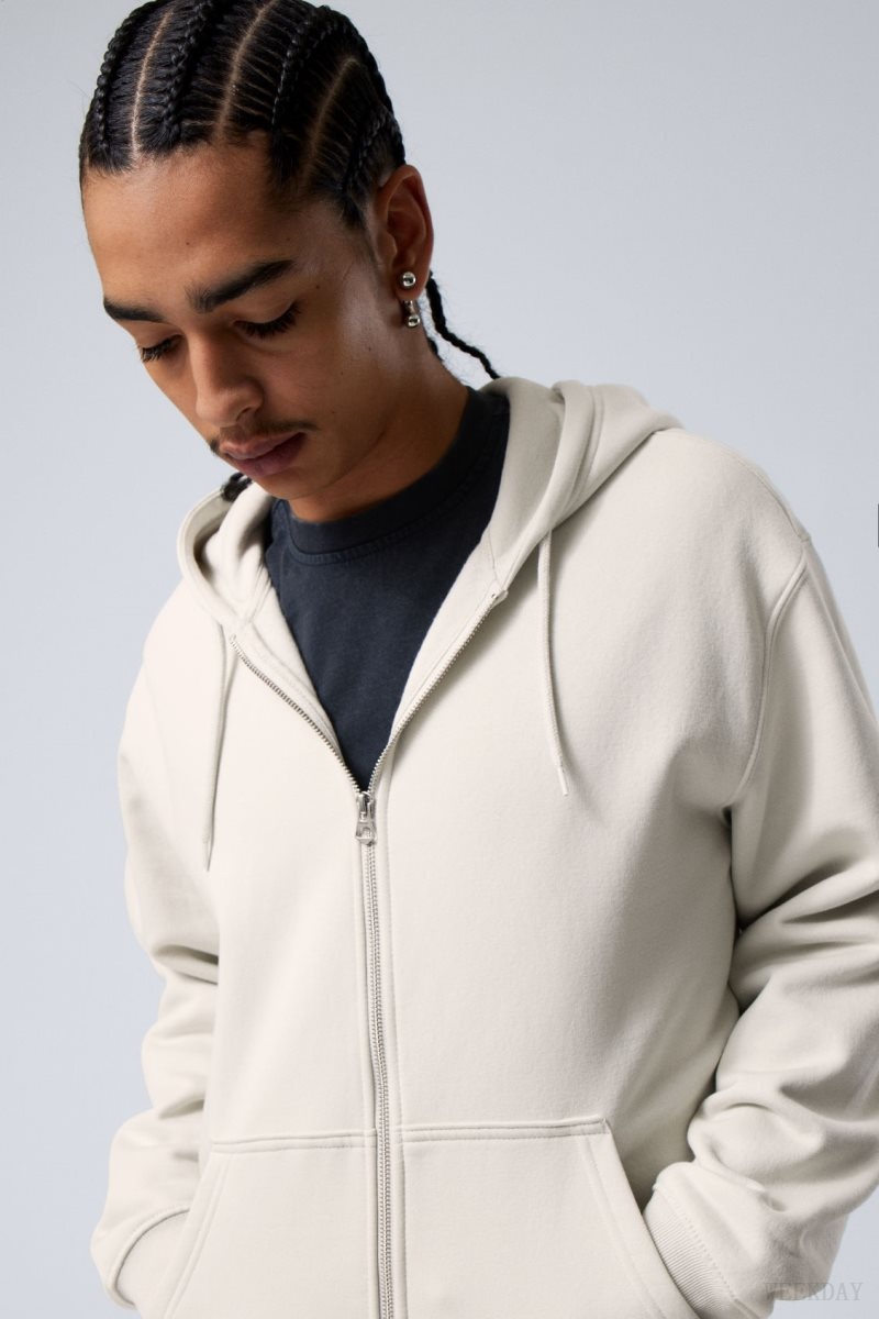 Weekday Standard Midweight Zip Hoodie Light Grey | BOHJ5439