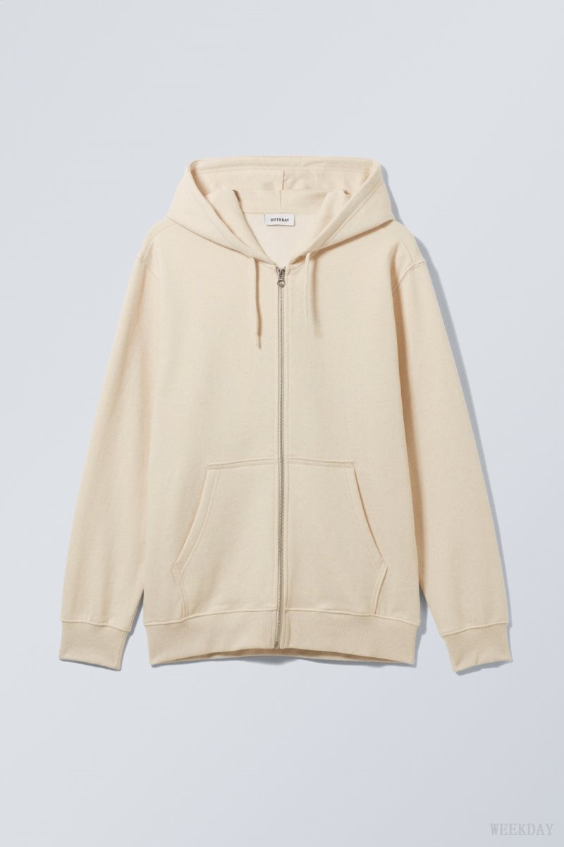 Weekday Standard Midweight Zip Hoodie Oat Melange | AQIX6551