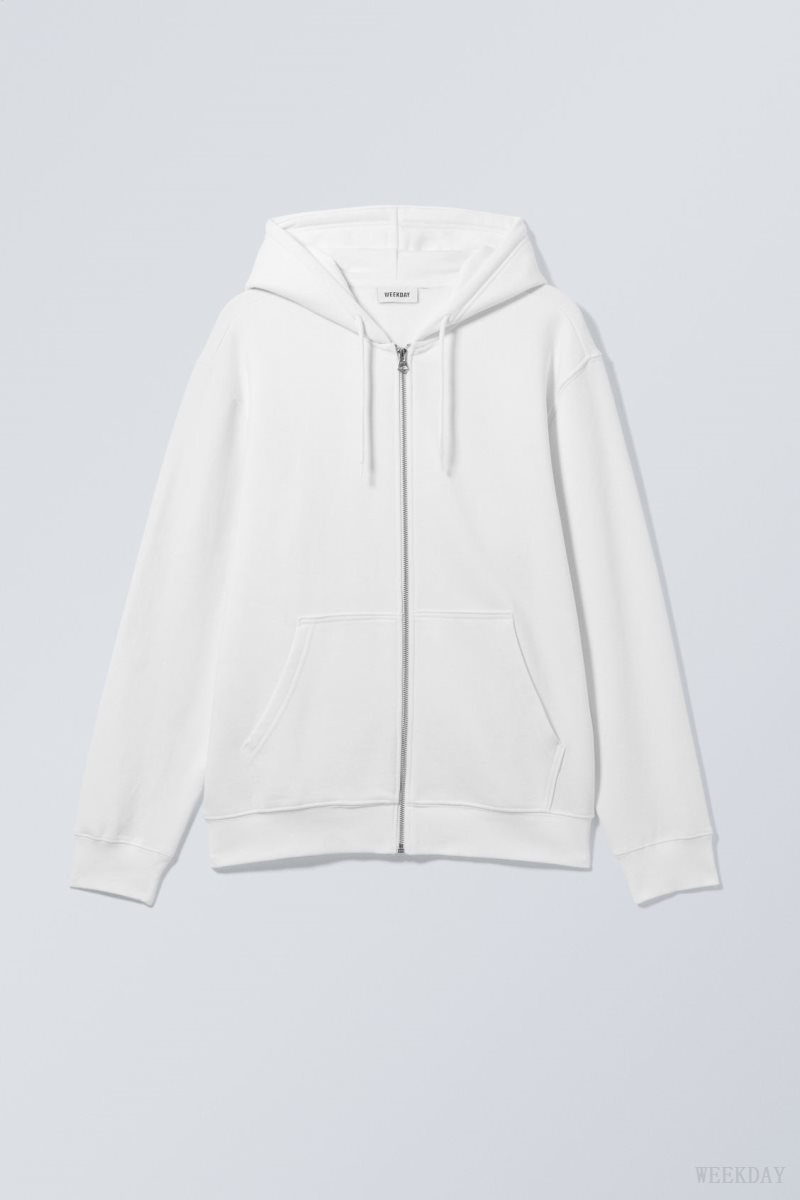 Weekday Standard Midweight Zip Hoodie White | DXBM6821