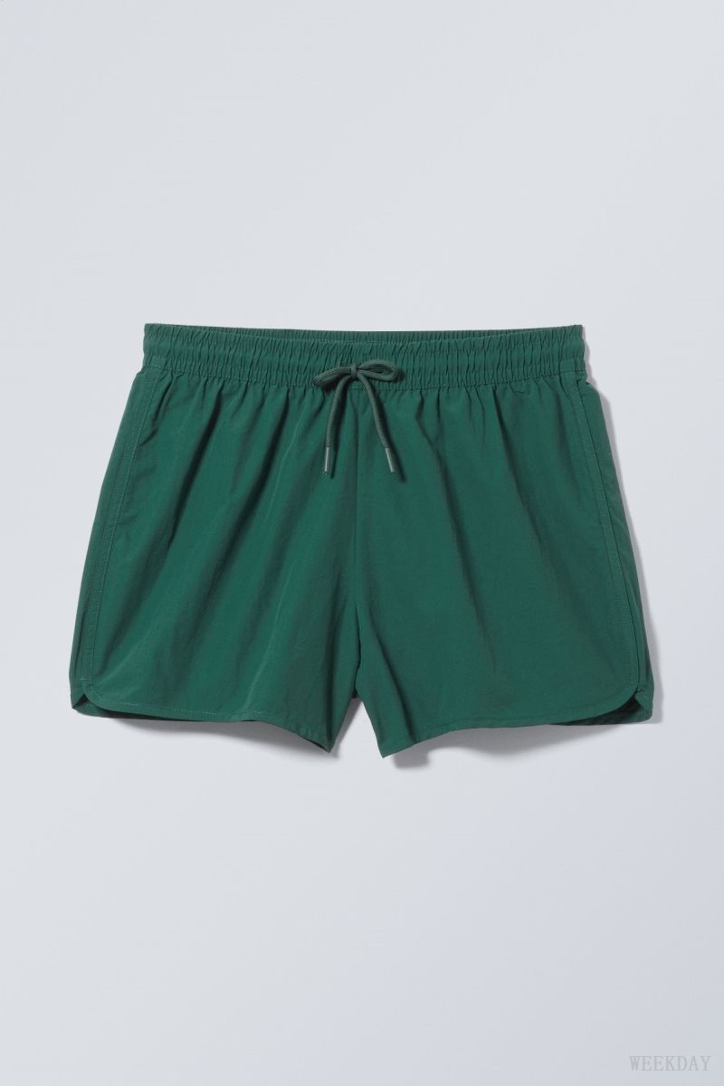 Weekday Tan Structure Swim Shorts Dark Green | EMEY2919