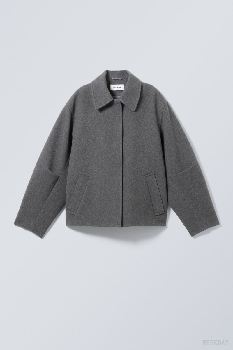 Weekday Tana Wool Blend Jacket Dark Grey | UKVE5091