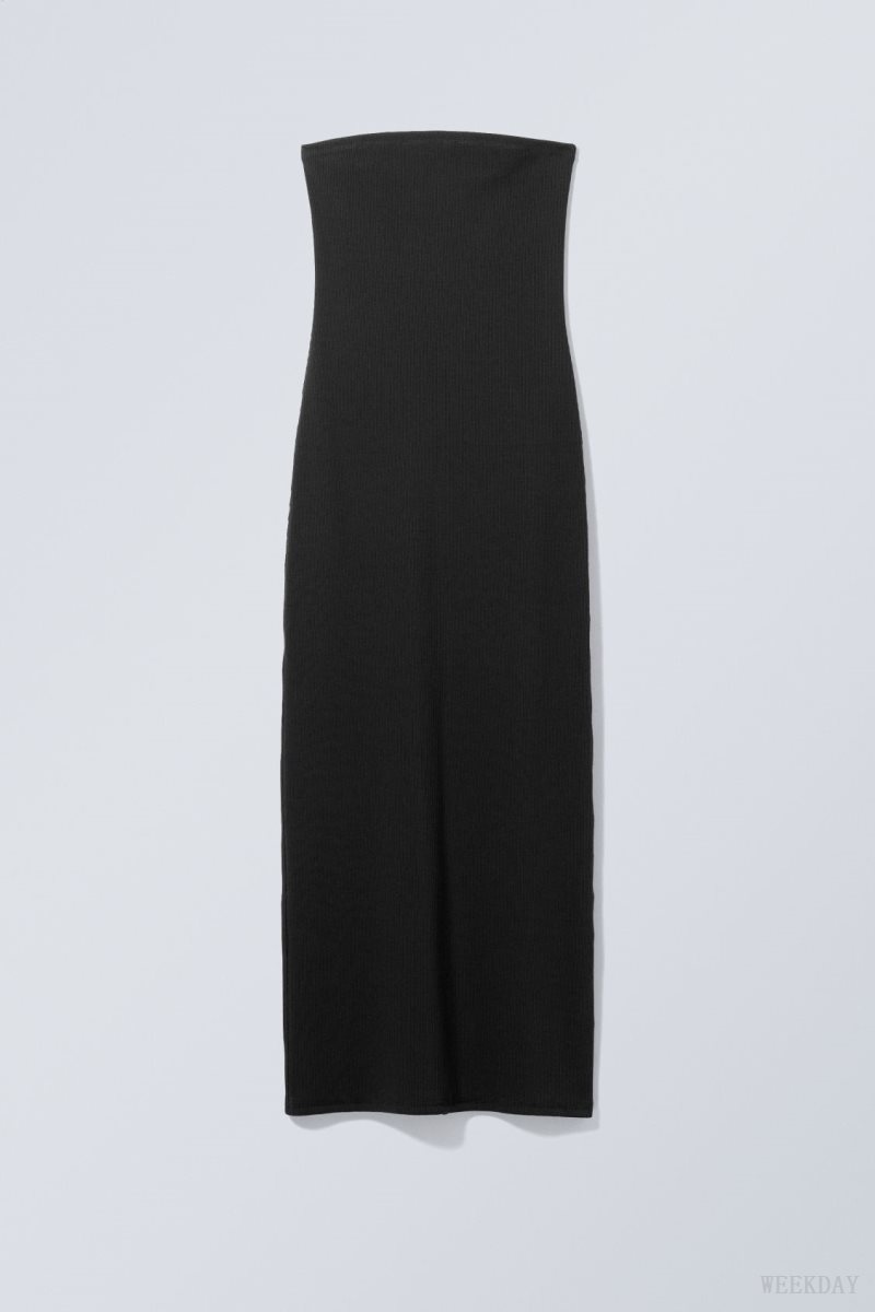 Weekday Tania Ribbed Tube Dress Black | SYIC8313