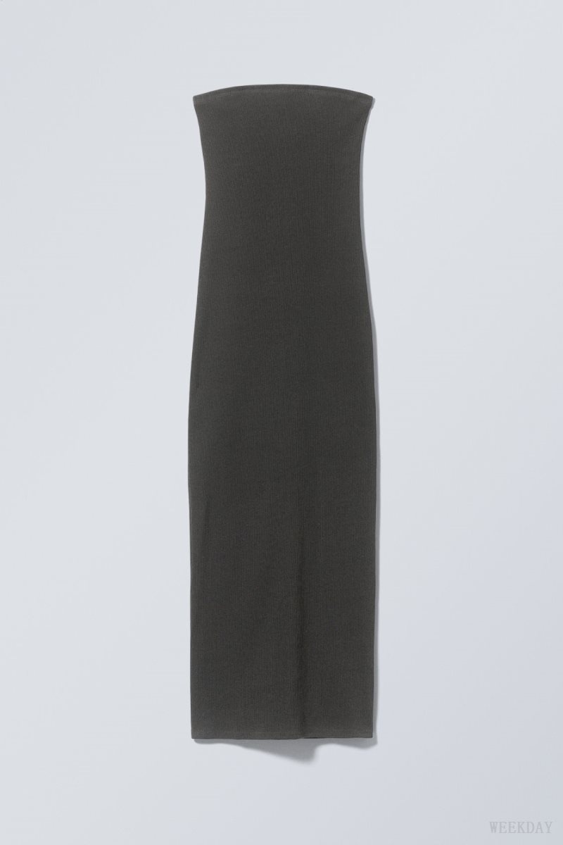 Weekday Tania Ribbed Tube Dress Dark Grey | NYLJ8691