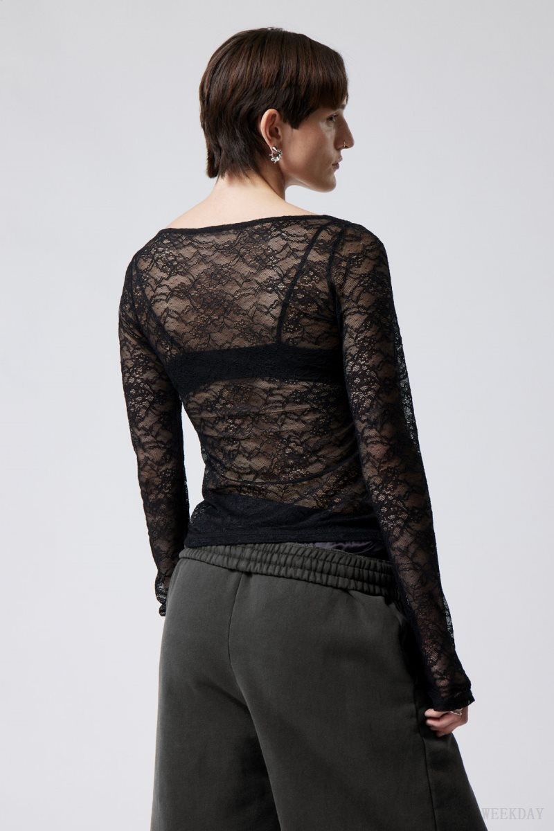 Weekday Tea Scooped Lace Longsleeve Black | RAAW4964