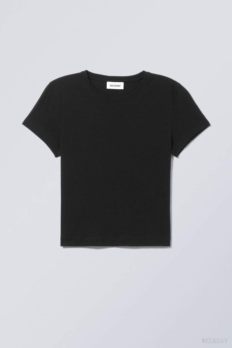 Weekday Tight Fitted T-shirt Black | XQIZ1805