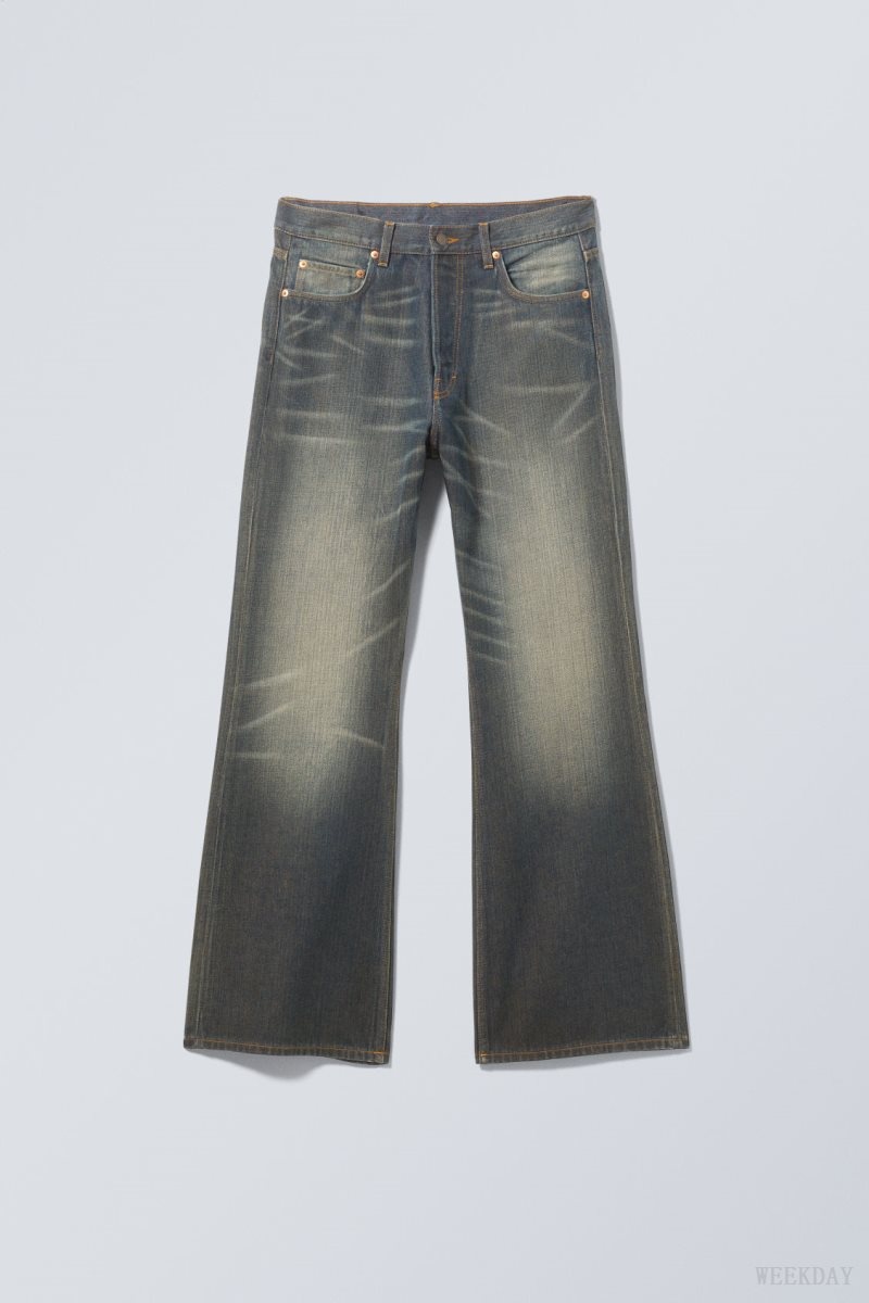 Weekday Time Loose Bootcut Jeans Blue | UQHO5231