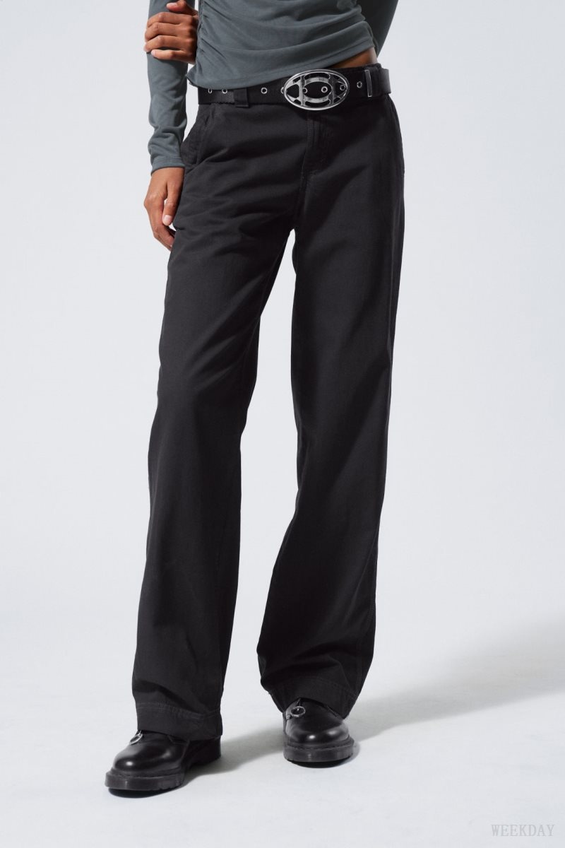 Weekday Tony Cotton Twill Trousers Dark Grey | QAGE4663