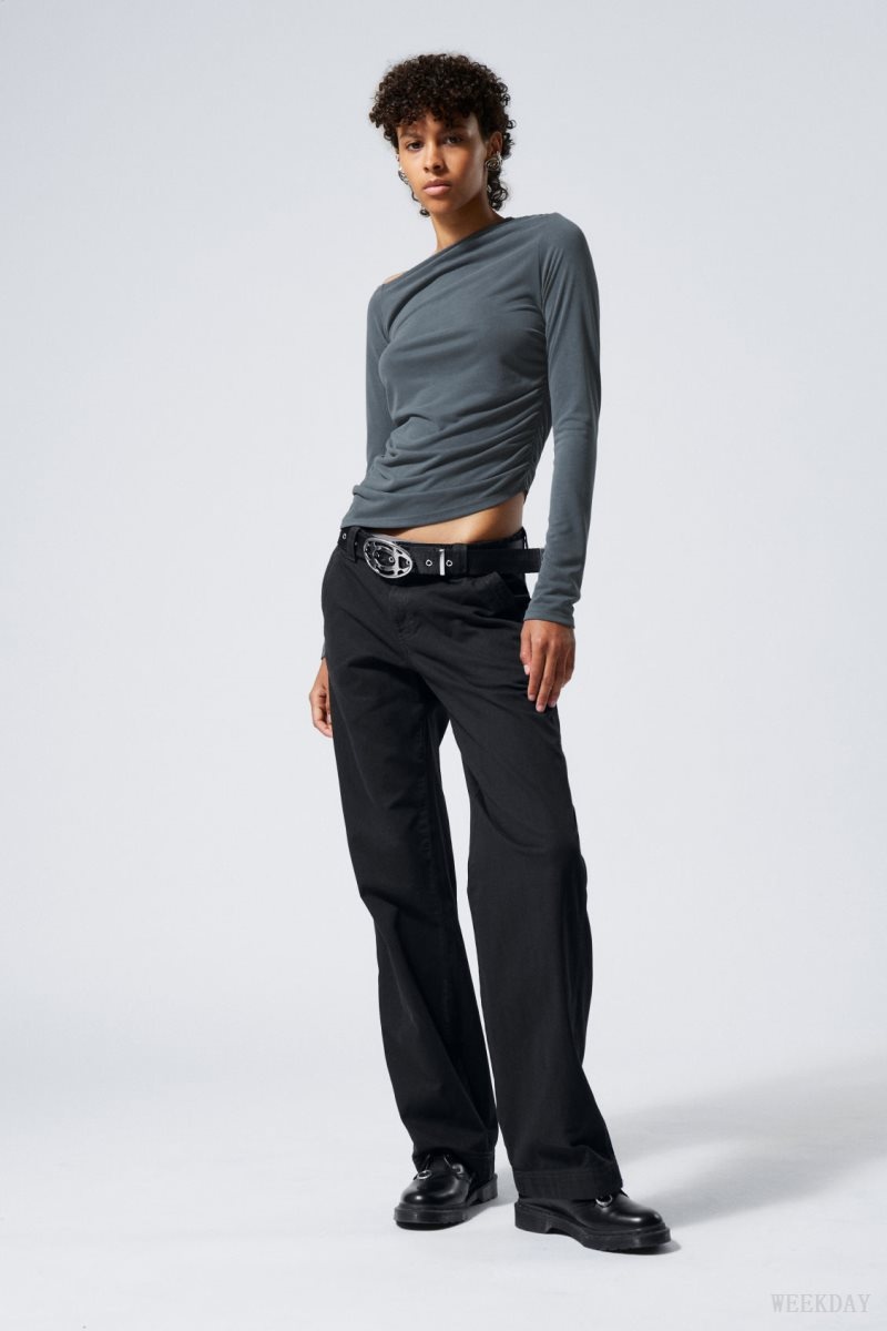 Weekday Tony Cotton Twill Trousers Dark Grey | QAGE4663