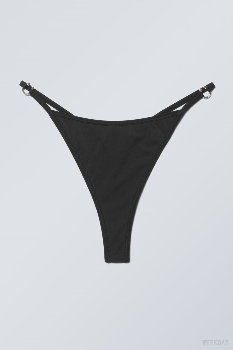 Weekday Tori Piercing Tanga Thong Thong Black | ESXC3008