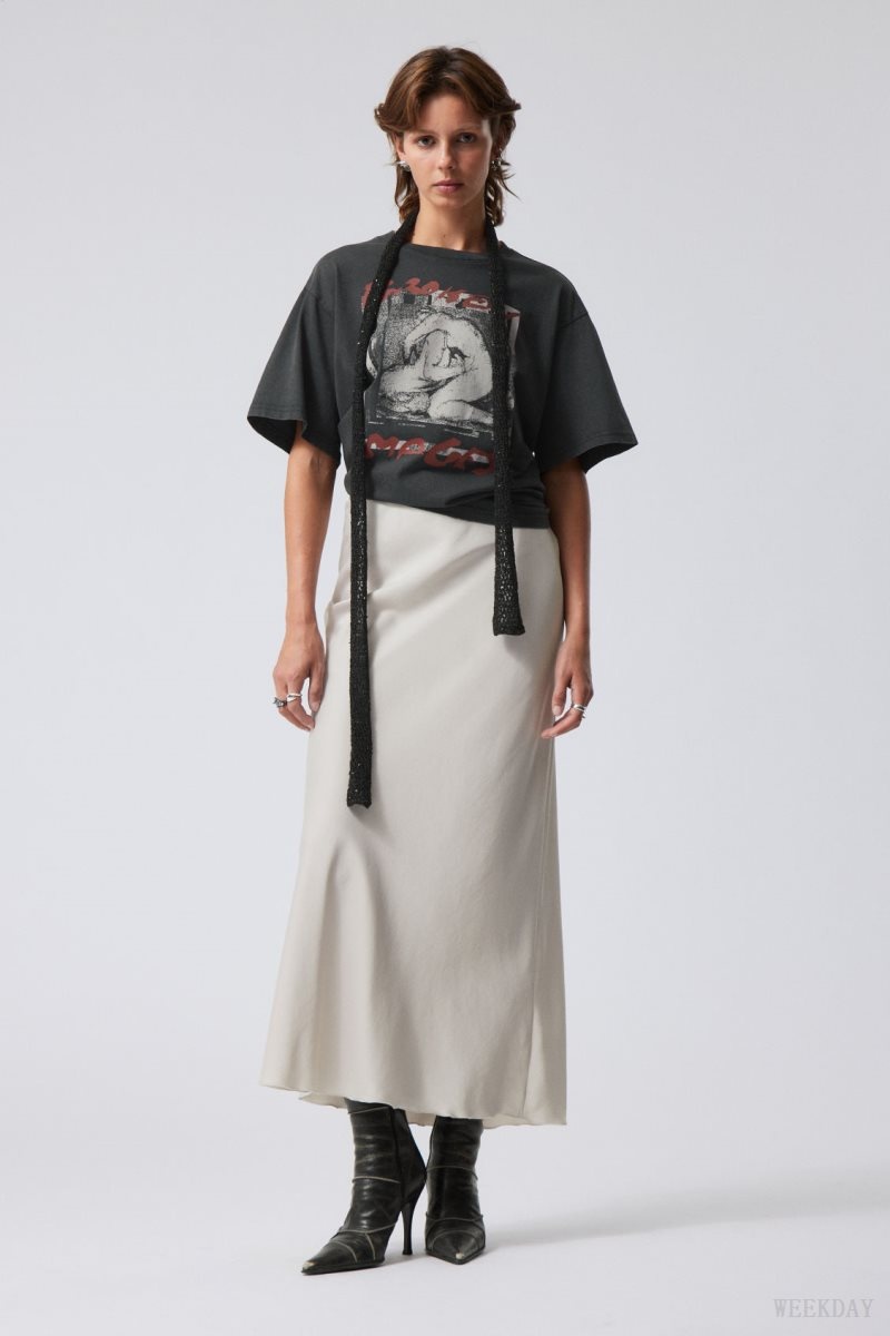 Weekday Trace Pull On Satin Skirt Grey | TOIX9989