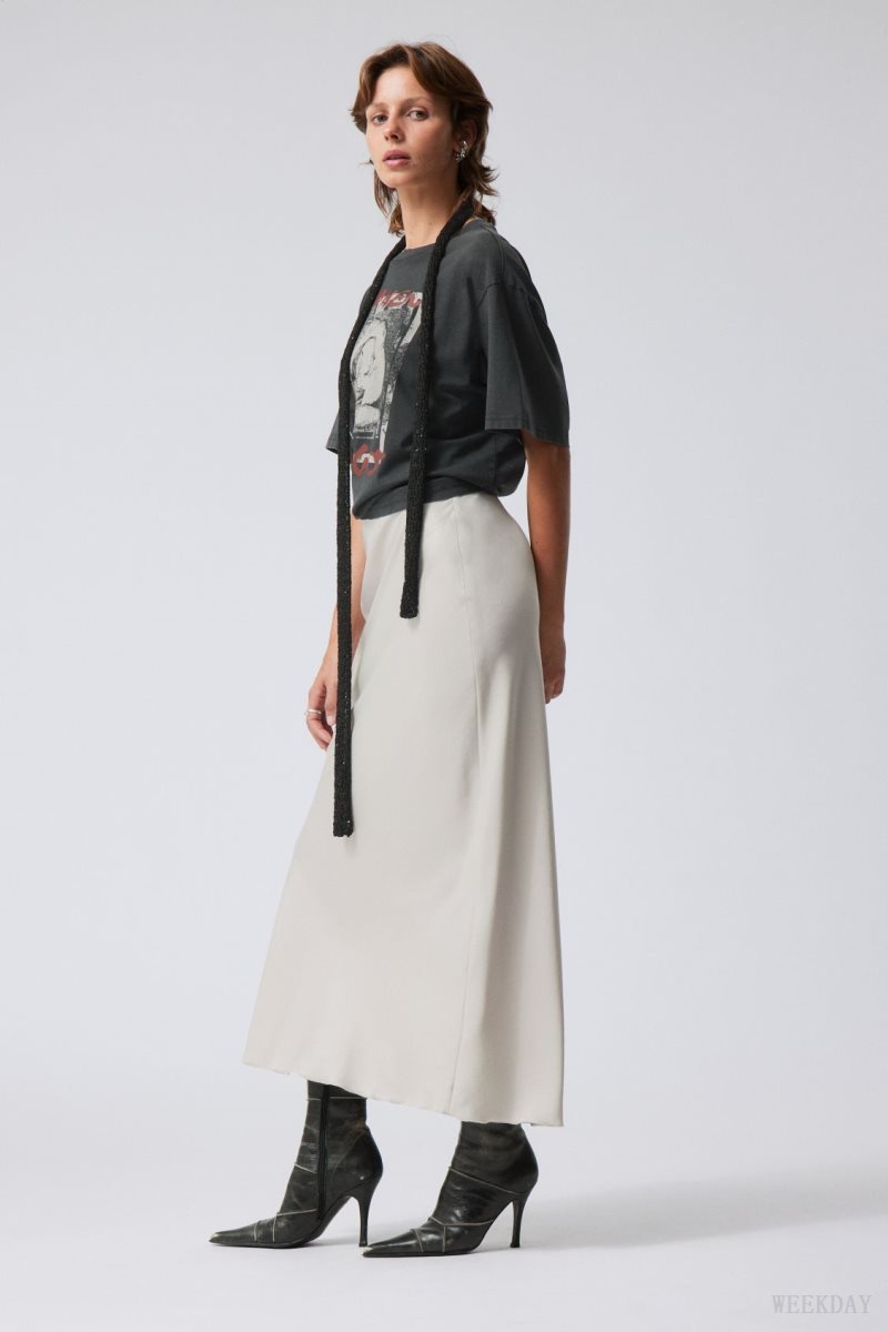 Weekday Trace Pull On Satin Skirt Grey | TOIX9989